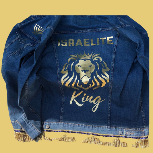 Israelite King Custom Denim Jacket | Israelite Jacket With Fringes | Hebrew Apparel | Hebrew Men's Clothing