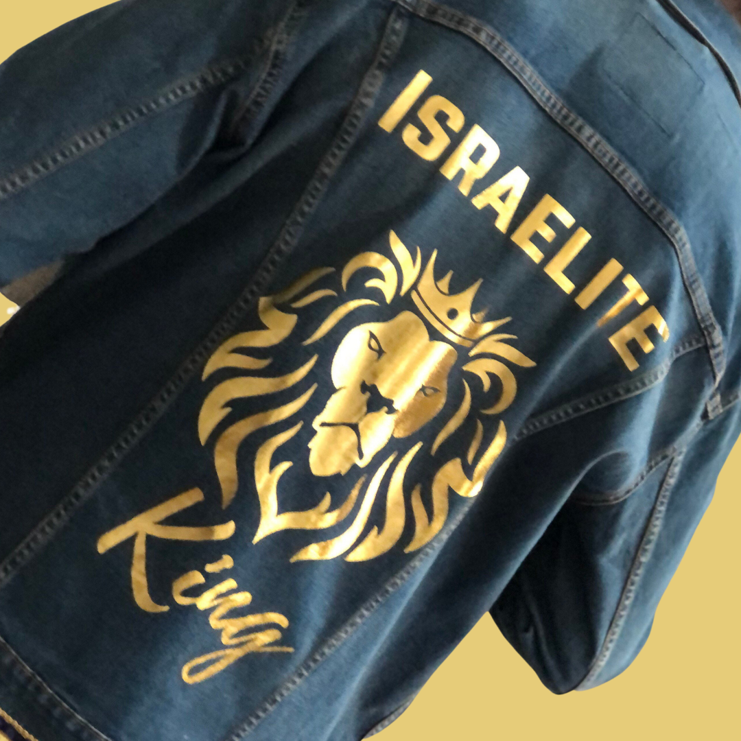 Israelite King Custom Denim Jacket | Israelite Jacket With Fringes | Hebrew Apparel | Hebrew Men's Clothing