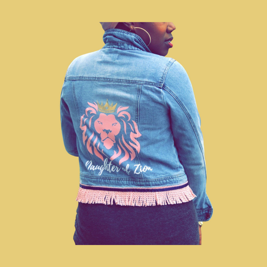 Daughter of Zion Women's Denim Jacket With Fringes | Jean Jacket | Custom Women's Denim Jacket | Israelite Clothing | Lion Of Judah